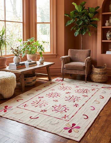 5' 4 x 6' 8 Hand Woven Kilim Suzani Wool Square Rug