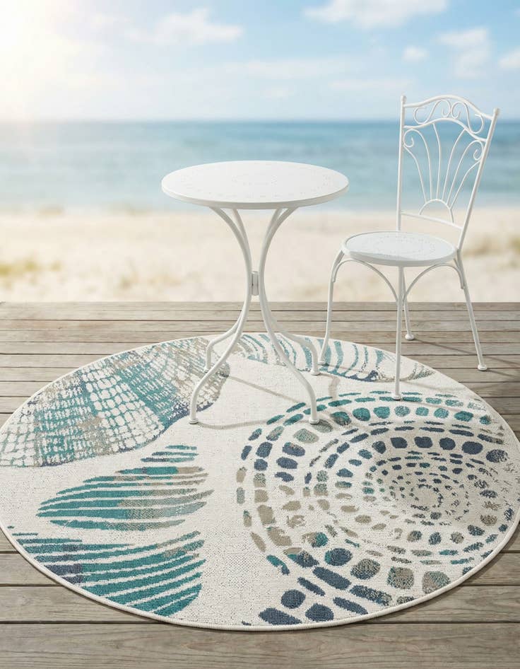 Detail image of 4' x 4' Washable Coastal Indoor / Outdoor Round Rug