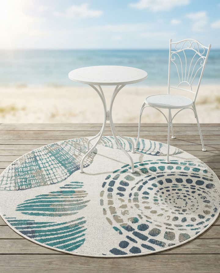 4' x 4' Easy-Clean Coastal Indoor / Outdoor Round Rug
