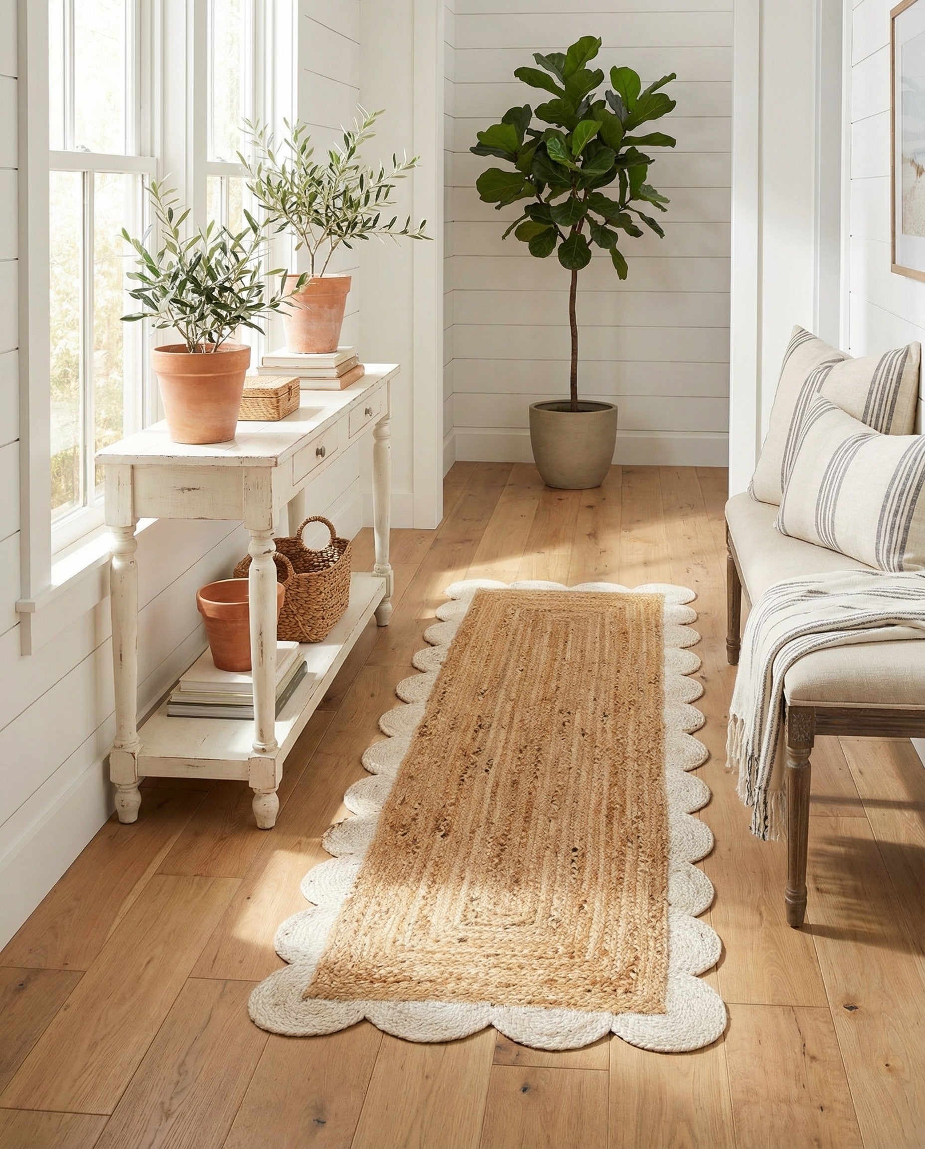 2' x 6' 1  Hand Scallop Braided Jute Runner Rug