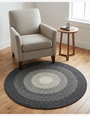 Gray Handmade Hand Braided Wool Round Rug