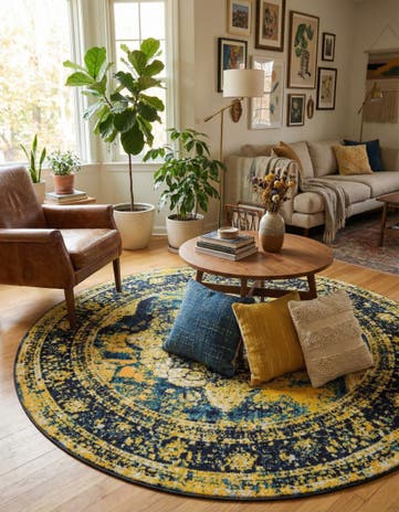 Navy Blue Monte Carlo Round Rug