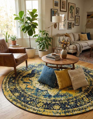 Navy Blue Monte Carlo Round Rug