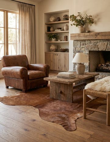 6' 1 x 6' 1 Cowhide Leather Square Rug