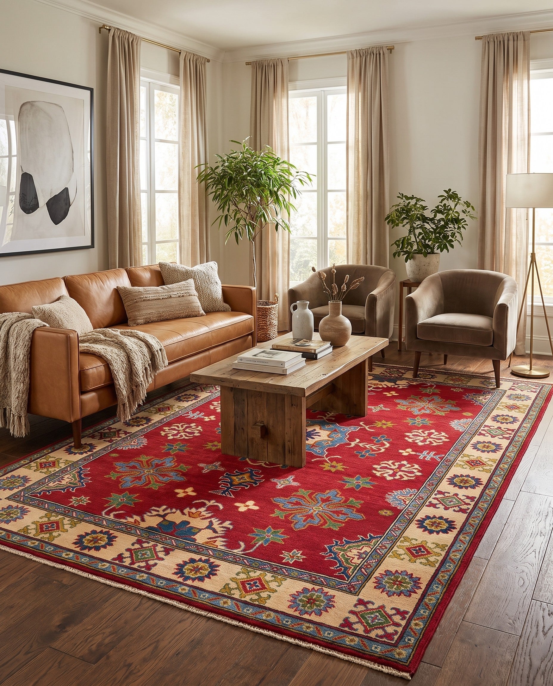 155cm x 220cm Hand Knotted Kazak Rug