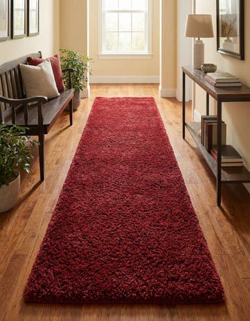 Cherry Red Solid Shag Runner Rug