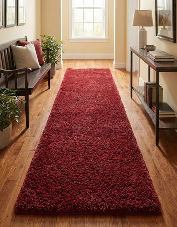 Cherry Red Solid Shag Runner Rug