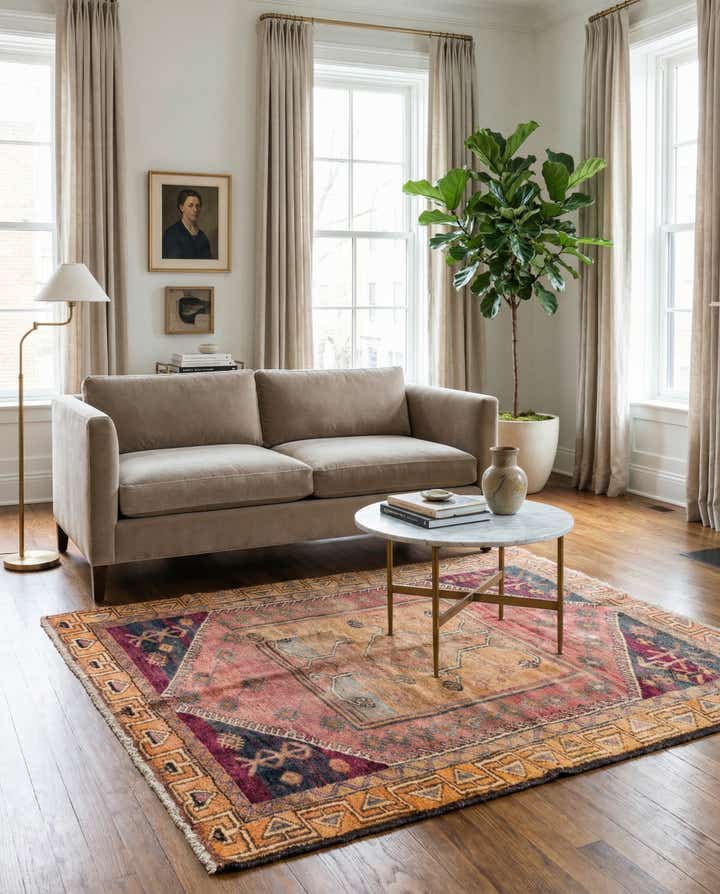 4' 9 x 5' 10 Hand Knotted Ultra Vintage Persian Wool Rug