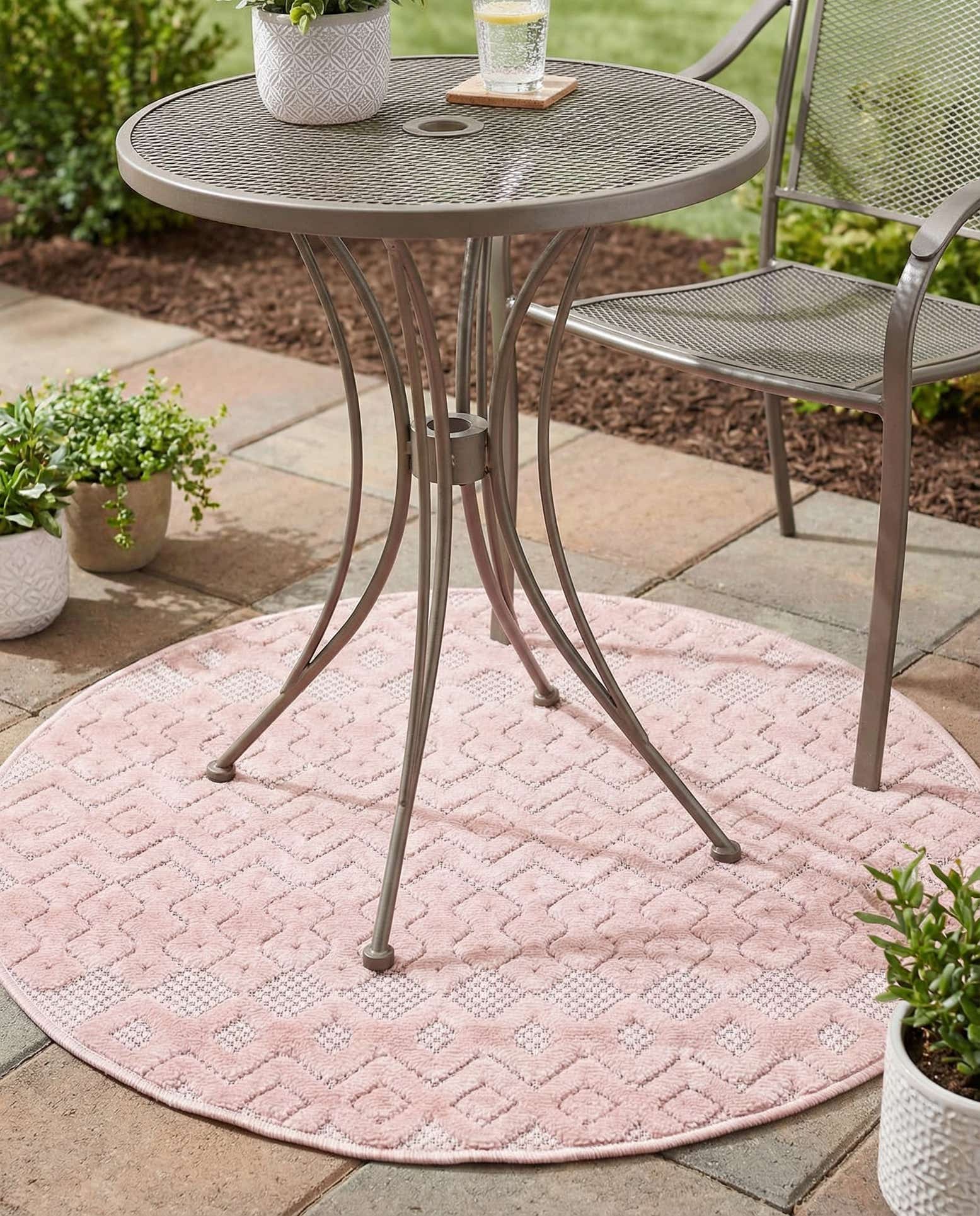 3' x 3' Easy-Clean Trellis Textured Indoor / Outdoor Round Rug