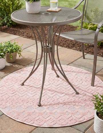 3' x 3' Easy-Clean Trellis Textured Indoor / Outdoor Round Rug