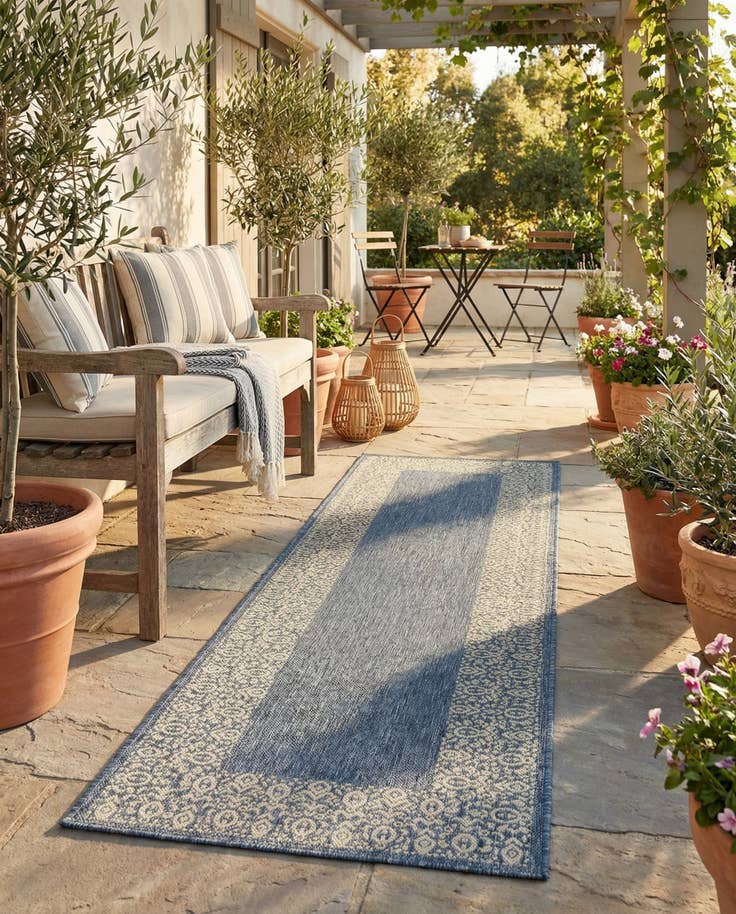 Detail image of 2' 7 x 10' Easy-Clean Border Indoor / Outdoor Runner Rug