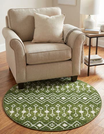 Green Moroccan Trellis Round Rug