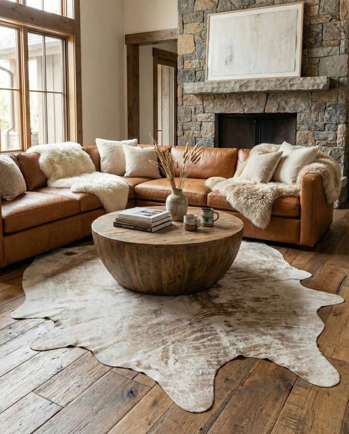 6' 10 x 7' 4 Cowhide Leather Square Rug