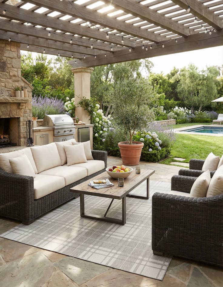 Detail image of 9' x 12' Easy-Clean Checkered Indoor / Outdoor Rug