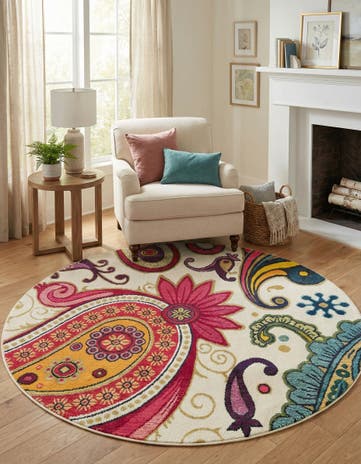 Cream Washable Hyacinth Round Rug