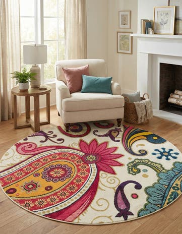 Cream Washable Hyacinth Round Rug