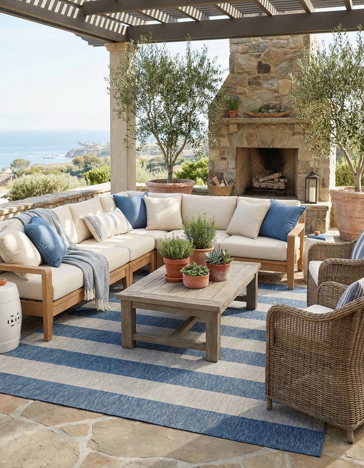 Detail image of 13' x 13'  Washable Striped Indoor / Outdoor Square Rug