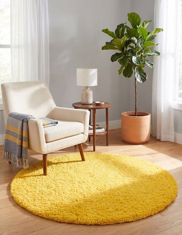 5' 3 x 5' 3 Solid Shag Round Rug