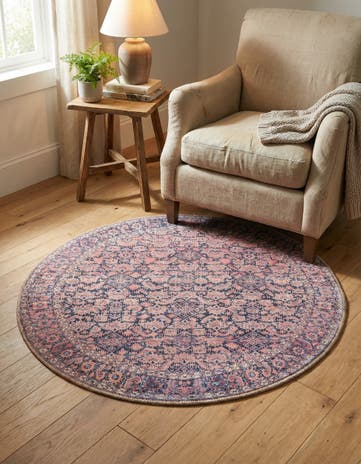 Navy Blue Washable Timeless Round Rug
