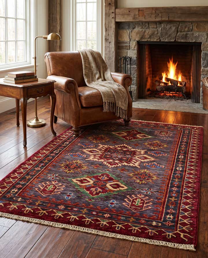 105cm x 145cm anudado a mano Kazak Alfombra
