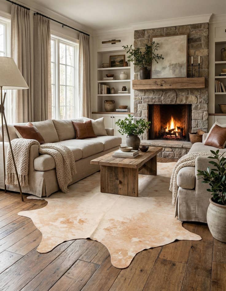 Detail image of 6' 4 x 6' 11 Cowhide Leather Square Rug