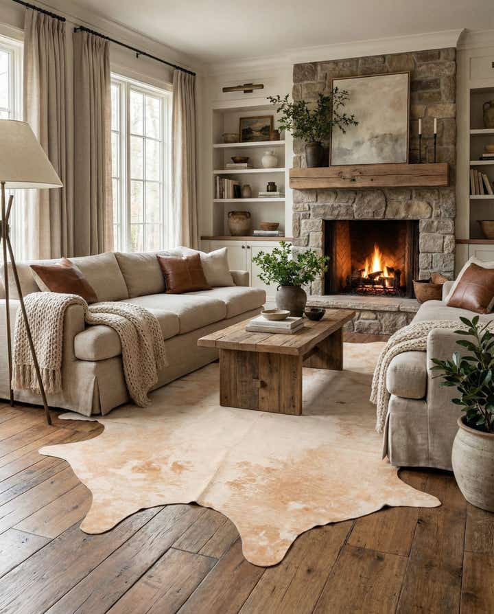 6' 4 x 6' 11 Cowhide Leather Square Rug