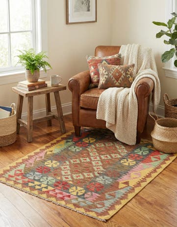 3' 2 x 3' 9 Hand Woven Kilim Maymana Wool Square Rug