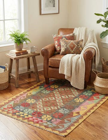 3' 2 x 3' 9 Hand Woven Kilim Maymana Wool Square Rug