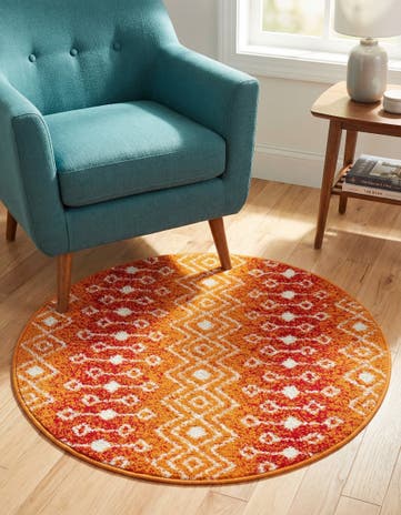 Orange and Red Moroccan Trellis Round Rug