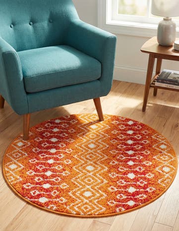 Orange and Red Moroccan Trellis Round Rug