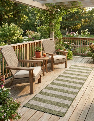 Green Easy-Clean Ribbon Indoor / Outdoor Runner Rug