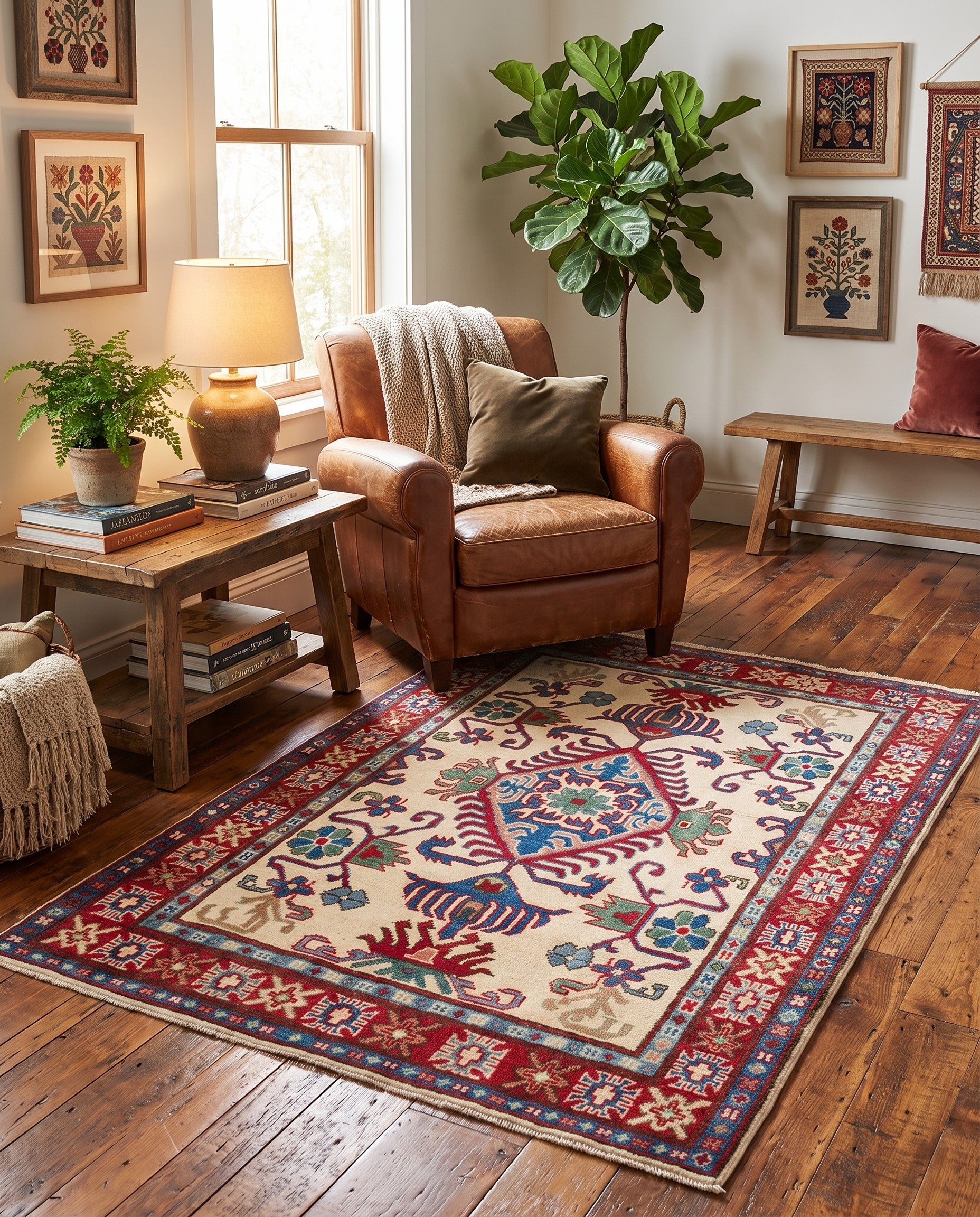 3' 5 x 4' 10 Hand Knotted Kazak Rug