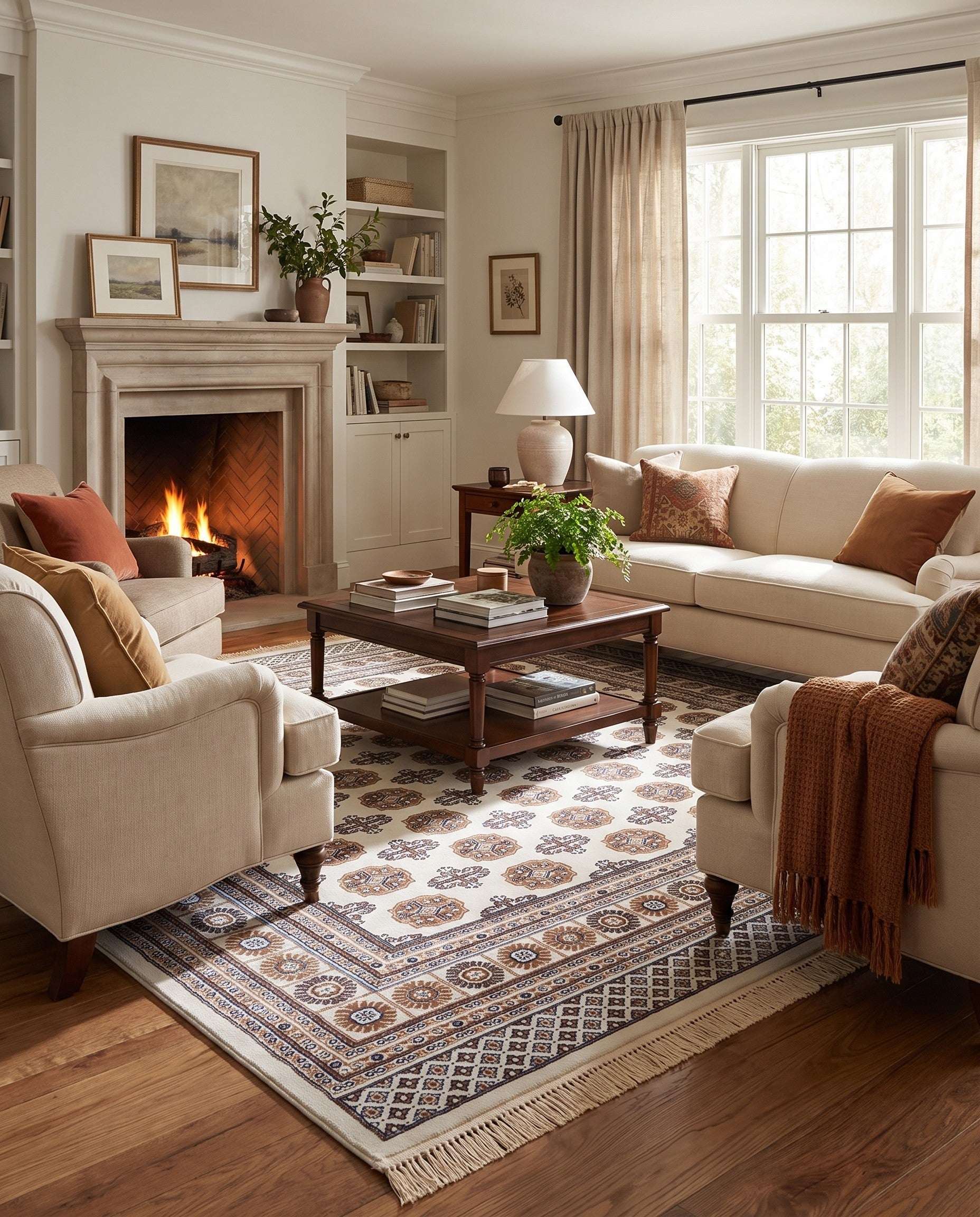 Ivory Bokhara Square Rug