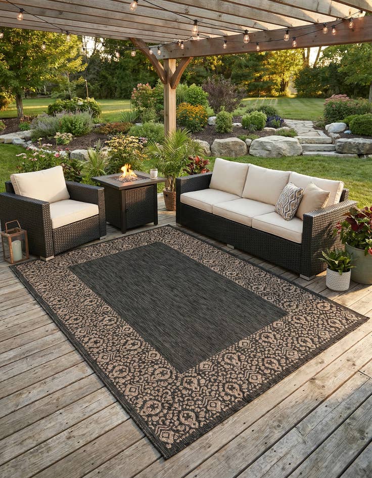 Detail image of 5' 3 x 8' Washable Border Indoor / Outdoor Rug