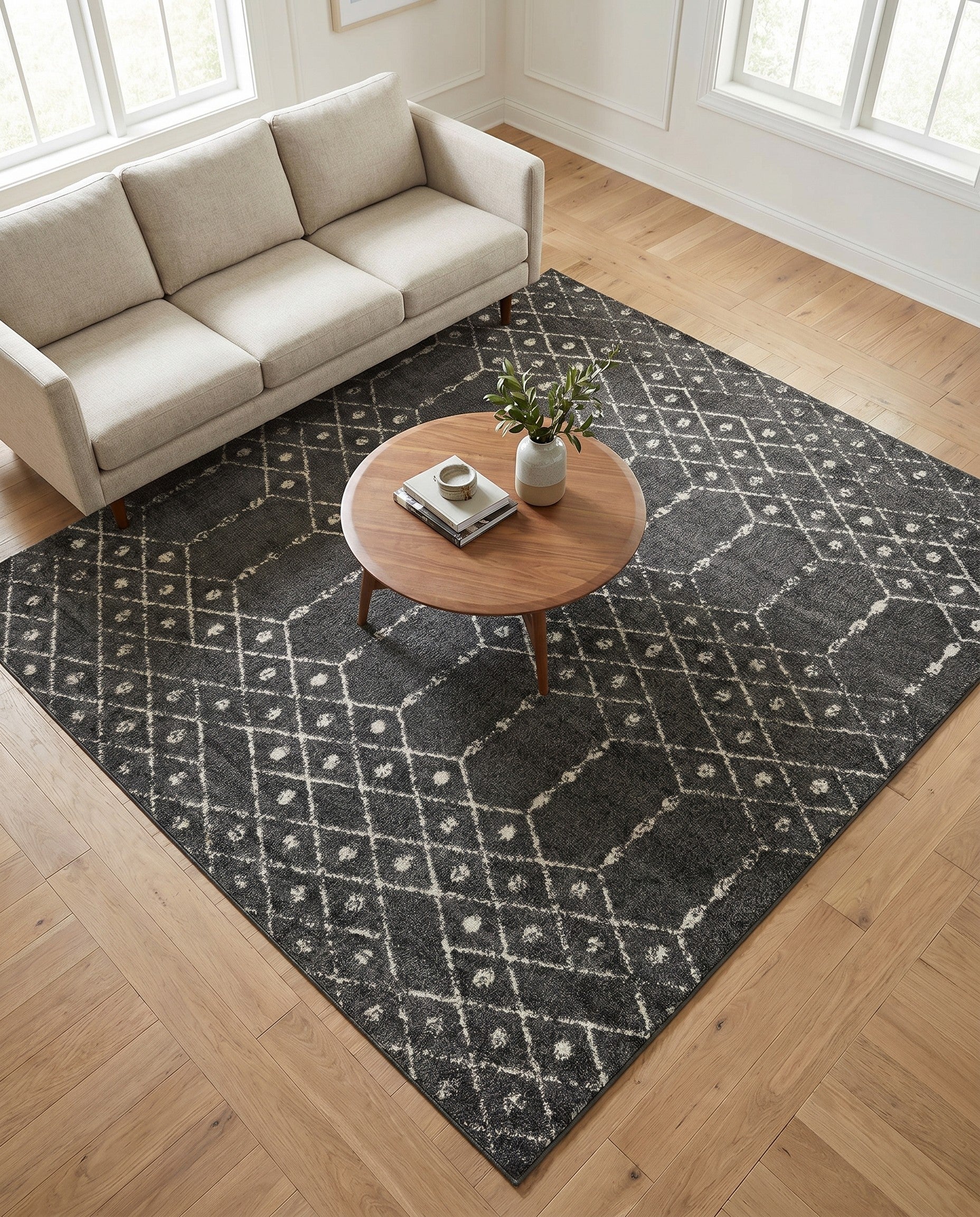 Charcoal Gray Paxon Trellis Square Rug