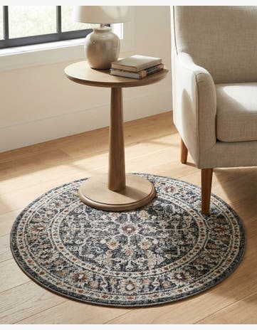 Charcoal Gray Eco Traditional Round Rug
