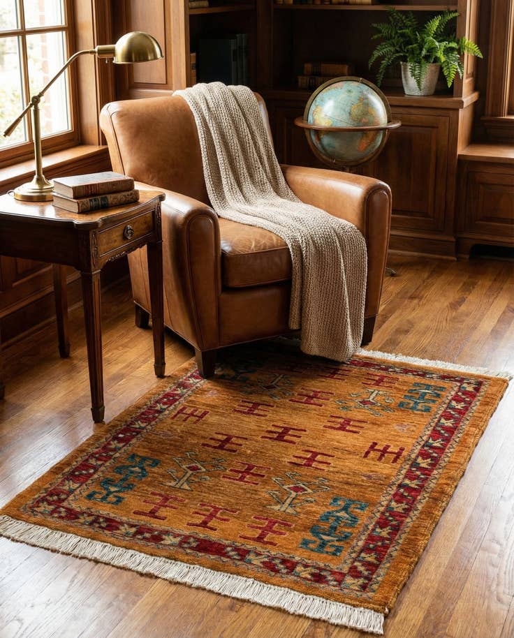 Detail image of 2' 8 x 3' Hand Knotted Ziegler Wool Square Rug