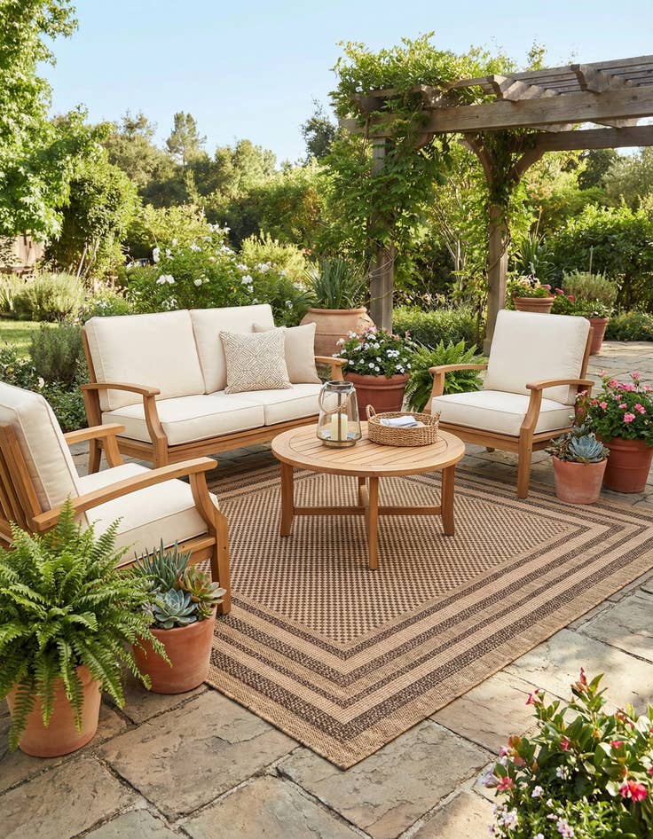 Detail image of 6' x 6'  Washable Border Indoor / Outdoor Square Rug