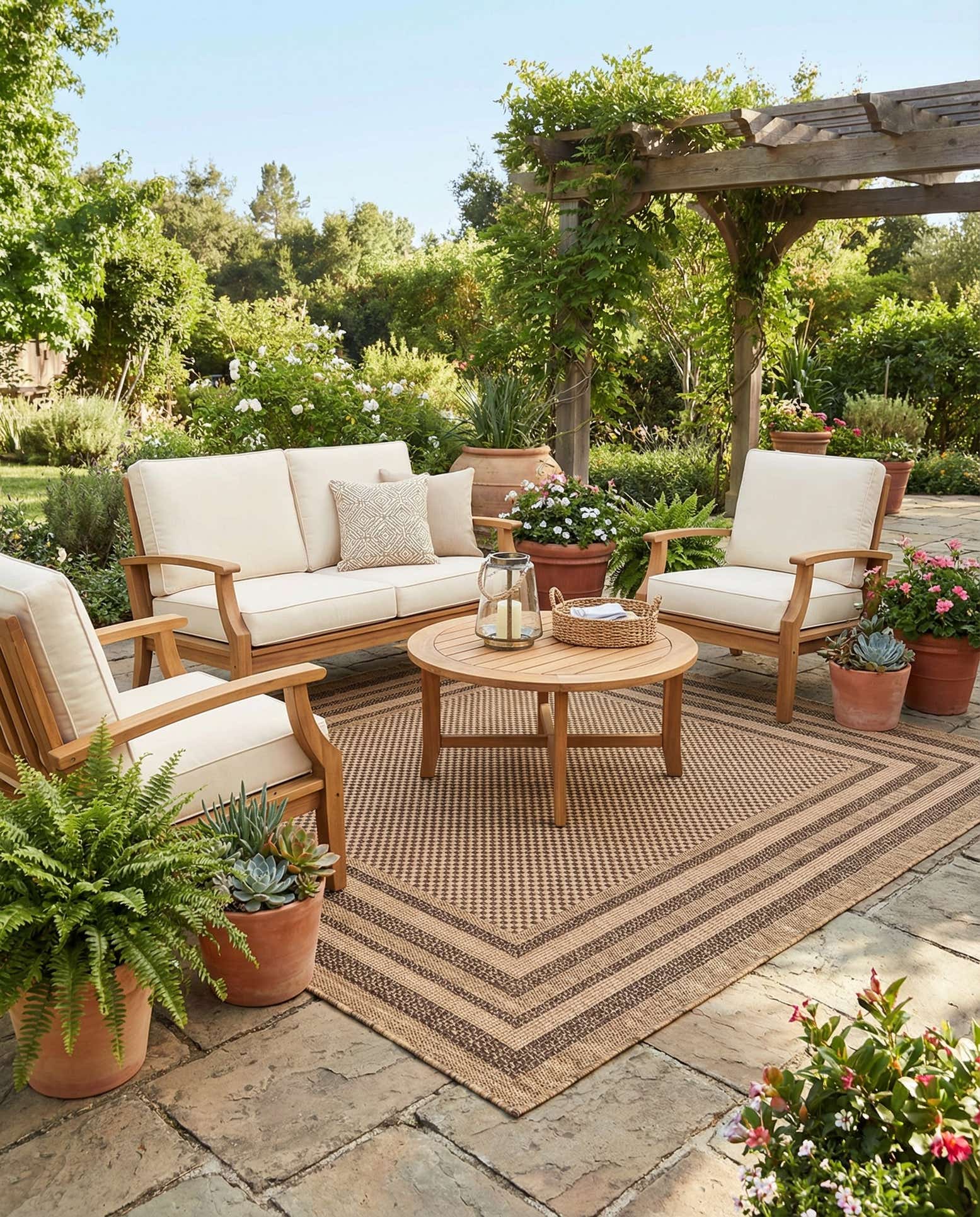 6' x 6' Easy-Clean Border Indoor / Outdoor Square Rug