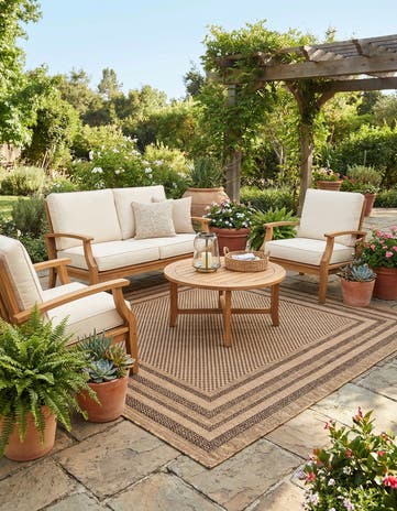 Light Brown Easy-Clean Border Indoor / Outdoor Square Rug