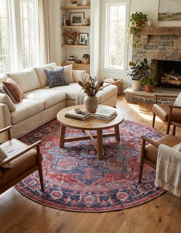 Rust Red Washable Maahru Round Rug