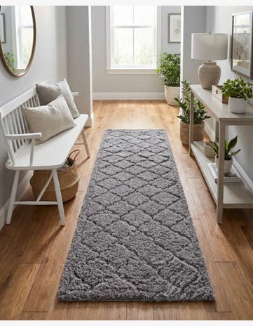 Dark Gray Lattice Shag Runner Rug