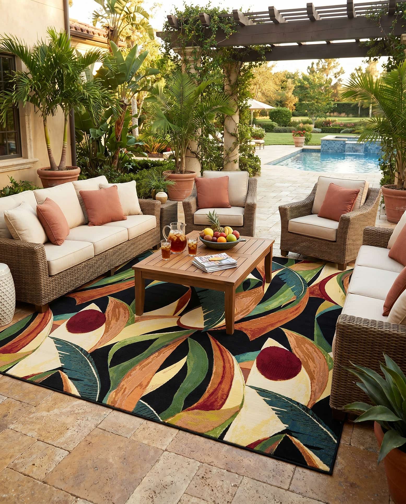 10' x 10' Easy-Clean Botanical Indoor / Outdoor Square Rug