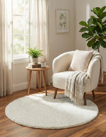 White Soft Solid Shag Round Rug