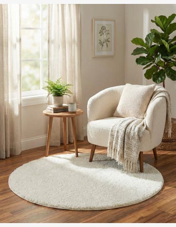 White Soft Solid Shag Round Rug