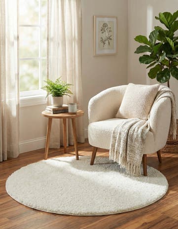 White Soft Solid Shag Round Rug
