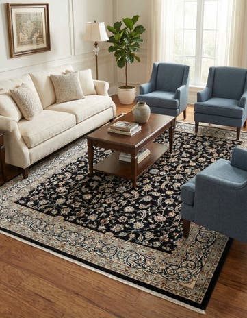 Navy Blue Nain Design Rug