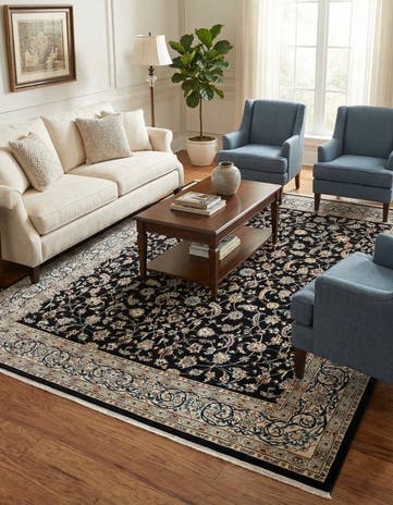 Navy Blue Nain Design Rug