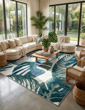 Ivory Blossom Square Rug