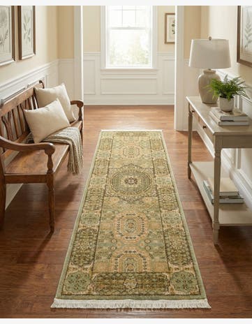 Light Green Mamluk Runner Rug